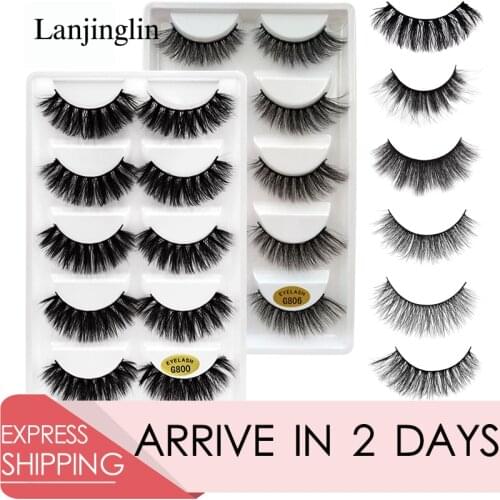 LANJINGLIN 5 pairs faux mink lashes natural volume false eyelashes extension makeup handmade soft long 3d/5d fake eye lash