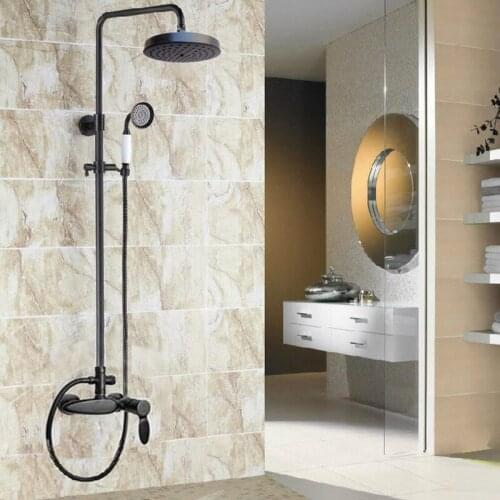 Black Oil Rubbed Brass Single Handle Bathroom Rainfall Rain Shower Head Faucet Set Mixer Tap Wall Mounted mrs437