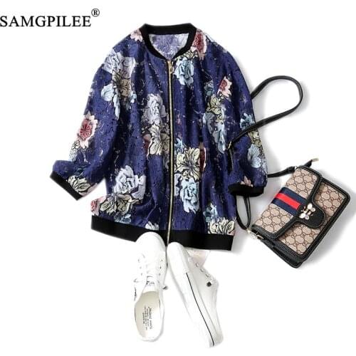 Summer Jacket Women Tops Women 2020 Casual Tops Half Sleeve Print Stand Collar Zipper Slim Thin Korean Style Jaket Women 4xl