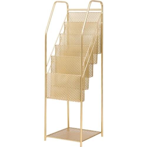 Nordic Wrought Iron Small Bookshelf Gold Multi-Layer Magazine Newspaper Rack Floor Book Rack Shelf Metal Data Rack