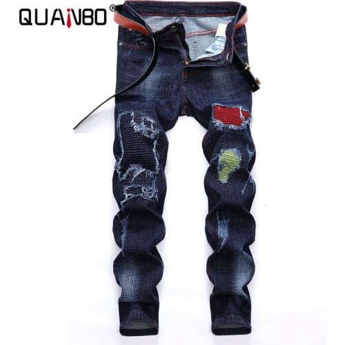 Plus Size Biker Jeans 40 42 2021 New Arrivals Mens Ripped Distressed Destroyed Slim Fit Straight Leg Denim Jeans