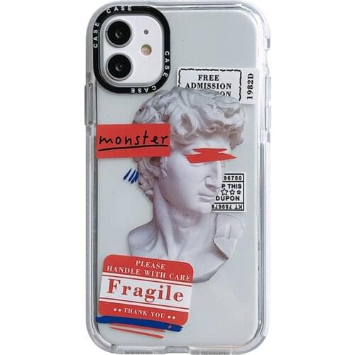 Originality Sculpture Pattern Mobile Phone Case For iPhone 8 XR XS X 11 12 13 PRO Mini Transparent Soft Case Antiskid Cover