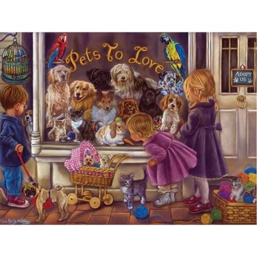 Children Embroidery Mosaic Craft Pets Dogs Diamond Painting Kits Crystal Picture Wall Paper Rhinestone Drawing Christmas Gift