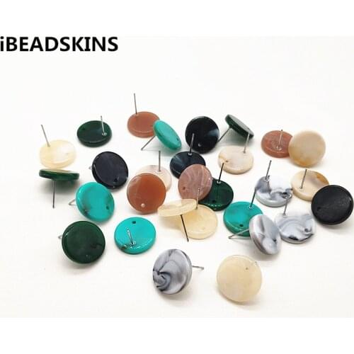 New arrival! 16mm 100pcs Imitation marbled effect Coin shape earrings Stud for Earring accessories, parts,Jewelry Findings