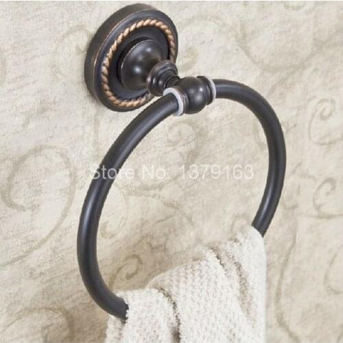 NEW Bathroom Accessory Wall Mounted Black Oil Rubbed Bronze Brass Carved Pattern Towel Ring Towel Rack Holder aba214