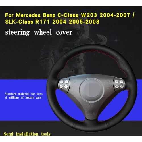 DIY Car Steering Wheel Cover Black Artificial Leather For Mercedes Benz C-Class W203 2004-2007 / SLK-Class R171 2004 2005-2008
