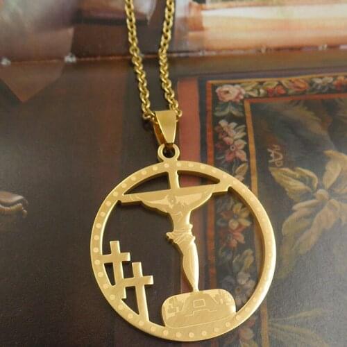 316L Stainless Steel Custom Initial Jesus Pendant Necklace Religion Christian Cross Charm Jewelry