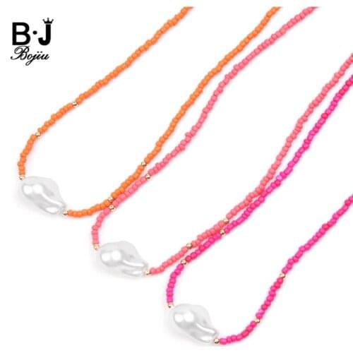 2019 Fashion Adjustable Short Sweater Necklace For Women Big Baroque Simulated Resin Pearl Tiny Acrylic Beads Necklace NKS249