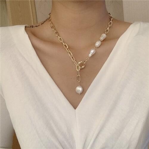 Huge Bud Baroque Freshwater Pearls Toggle Clasp Necklace Chain Choker for Women Vintage Punk Pendant Necklaces Female Jewelry