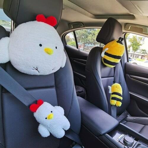 Kawaii Car Neck Pillow Bee Car Headrest Neck Pillows Cushion Chick Travel Pillow Seatbelt Protect Cute Car Seat Pillow Headrest