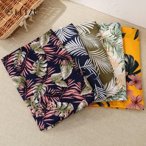 Tropical Rainforest Print Hawaiian Style Green Leaf Print Rayon Cotton Fabric For Sewing Mens Casual Clothes And Shorts