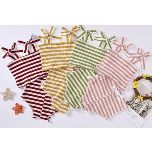 PUDCOCO Lovely Newborn Baby Girl Summer Clothing Knitted Ribbed Tank Stripe Sling Crop Tops +Shorts Pants 2Pcs Set Outfits 3-24M