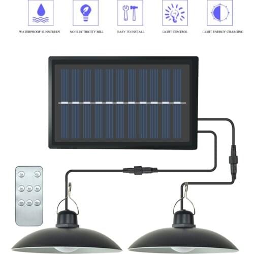 Remote 30 led 2 head Retro Lampshade Outdoors Solar Chandelier Light Waterproof Portable Solar Panel Hanging Camping Lamp 15W Po