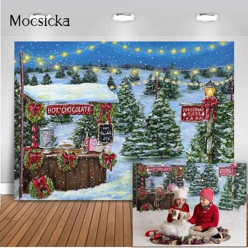 Merry Christmas Winter Snow Hot Chocolate Backdrop for Photography Newborn Kids Pine Forest Background for Photo Studio Props
