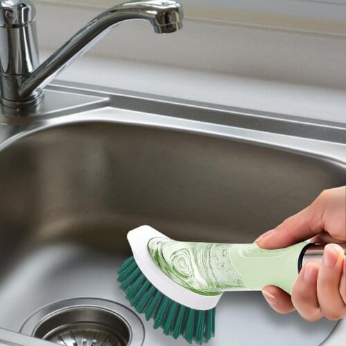 Dishwashing Brush with Soap Dispenser set Add liquid handle 4 replacement brush heads Kitchen tableware sink Cleaning brush