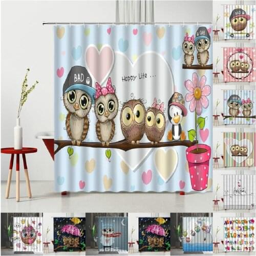 Lovely Owl Cartoon Shower Curtains Bathroom Waterproof Shower Curtain Polyester Cute Child 3D Printing Home Bath Screen Fabric
