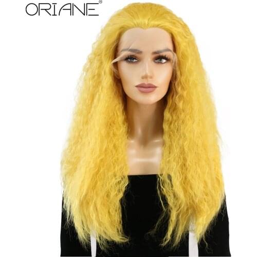 ORIANE Yellow Synthetic Lace Front Wig For Women Natural Hairline High Temperature Fiber Wigs Long Wavy Daily Lolita Cosplay Wig