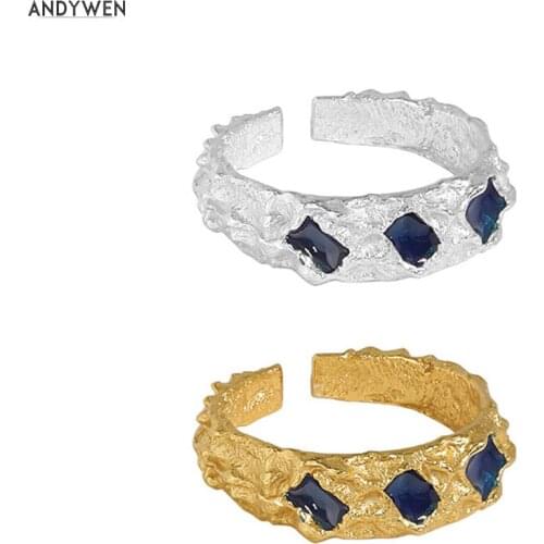 ANDYWEN 925 Sterling Silver Gold Blue Zircon Three Adjustable Irregular Geometric Resizable Women Fine Jewelry Luxury Jewels