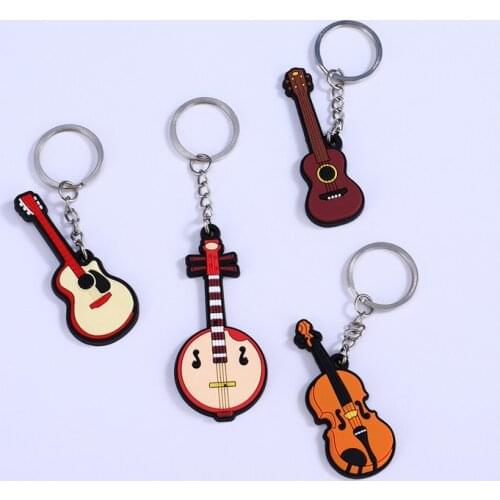 DUTRIEUX 2021 1Pcs Soft Silicone Instrument Keychain Folk Electric Classical Guitar Ukulele Pipa Key Ring Men Women Pendant Gift