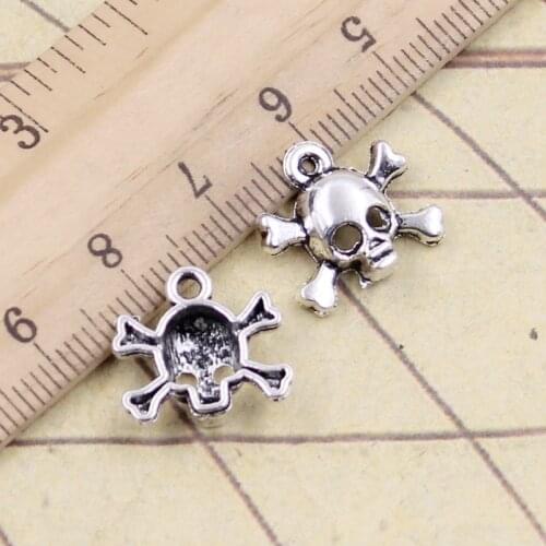 20pcs Charms Skull Skeleton Bone 15x14mm Tibetan Silver Color Pendants Antique Jewelry Making DIY Handmade Craft