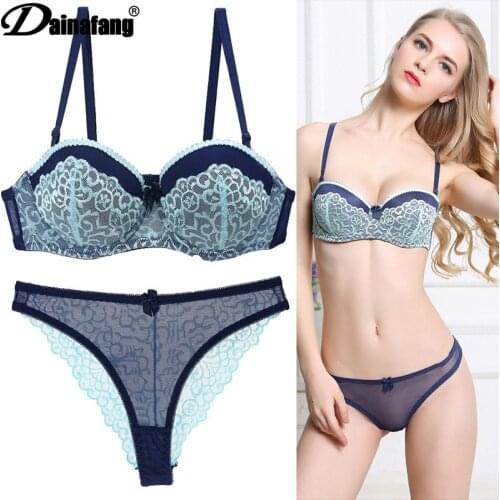 Brand bra set 1/2 cups sexy lace bra sets with steel ring on the gathered bra comfortable breathable cotton sexy underwear BRA
