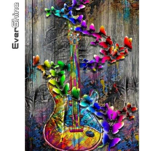 Evershine DIY Diamond Painting Guitar Cross Stitch Diamond Embroidery Butterfly Picture Rhinestone Mosaic Landscape Wall Art