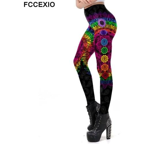 FCCEXIO Fashion Classic Mandala Workout Leggings Women Pants Aztec Round Ombre Printing Leggins Fashion Outdoor Legins Plus Size