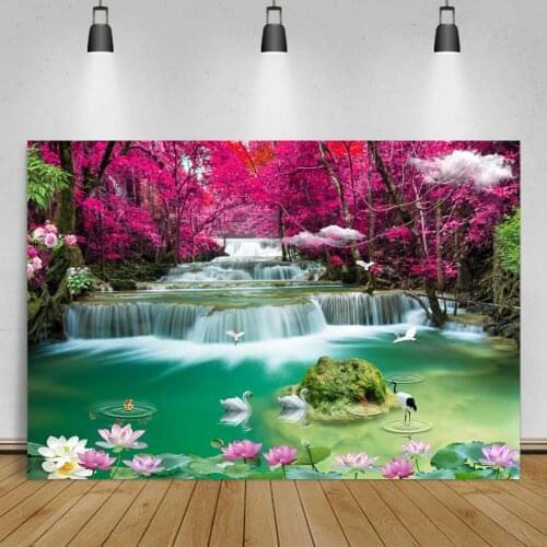 Natural Backdrops Mountain Waterfall Wonderland Creek Crane Flowers Party View Scenic Photography Backgrounds For Photo Studio