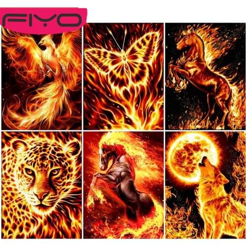 FIYO 5D DIY Diamond Painting Wolf Flame Animals Diamond Embroidery Lion Horse Full Square/Round Cross Stitch Home Decor Gift