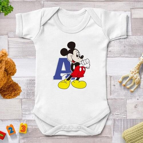 Letter A Printed Baby Rompers Mickey Mouse Disney Cartoon Newborn Clothes Harajuku Infant Toddler Jumpsuits Bodysuit 0-24M