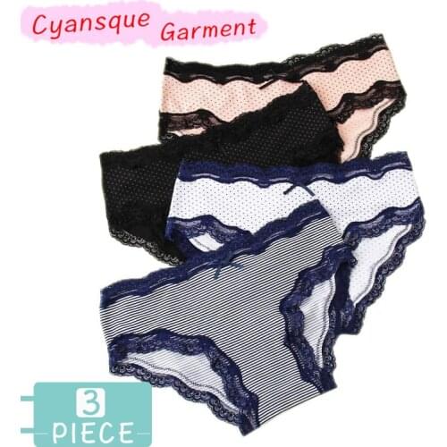 3 Pieces Panties Sexy Briefs Underwear Woman Lingerie Low Waist Female Panties Girl Tanga Bow-knot Seamless Lace Thong Ladies