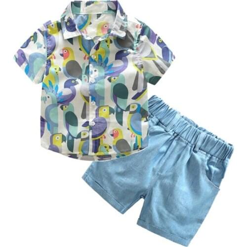 Baby boy clothes set boys gentleman print shirt +solid color shorts set cotton soft set boy outfit two-piece