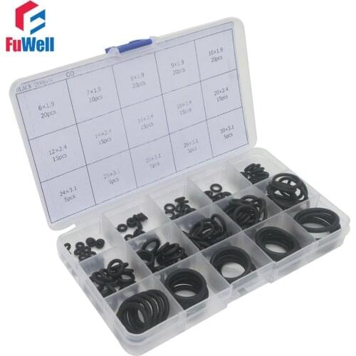 200pcs Black NBR O Ring Seal Kit 15 Different Sizes O-ring Gasket Set Good Oil Resistant O Ring Assortment Set with Plastic Case
