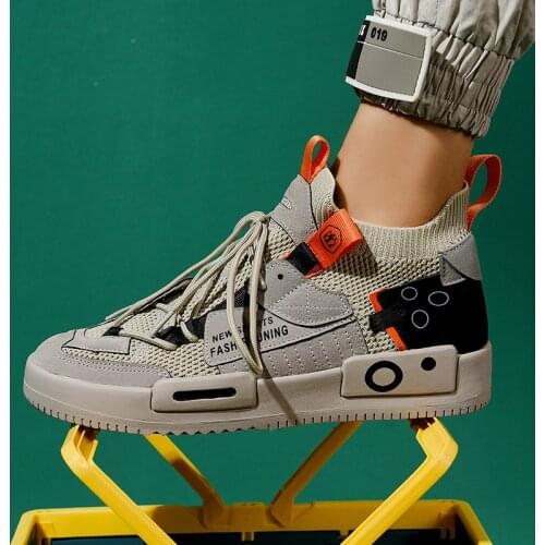 2020 New Autumn Brown Knit Socks Sneakers Men Non Slip High Top Sneakers Men Comfort Platform Mesh Trainers Men Zapatilla Hombre