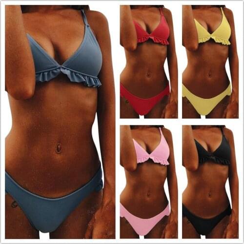 2020 Hot Plaids Women Bikini Set Sexy Bathing Suits Swimwear Ruffles Push Up Triangle Swimsuits Beachwear