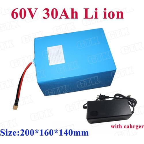 60v 62.9V 30Ah lithium ion battery 30A discharge battery pack with BMS for 1500W 2000W electric vehicle ebike +3A charger