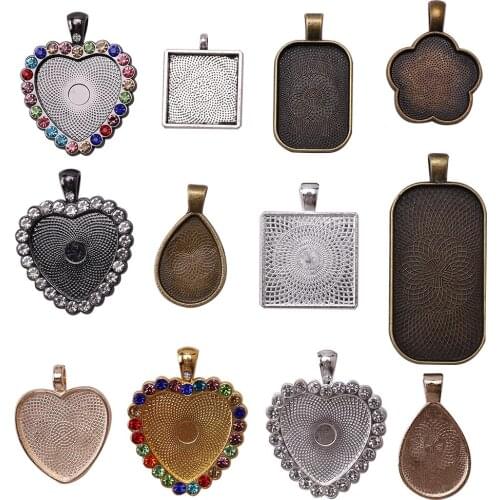 Metal Beads For Jewelry Making Bulk Rectangular Heart Square Waterdrop Plum Alloy Bezel Trays Base Glass Patch DIY Accessories