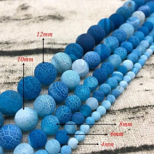 Natural Gem StoneWeathered Lace Frost Agates OnyxRound Blue Beaded for Women DIY Jewelry Making Bracelets Necklaces J338