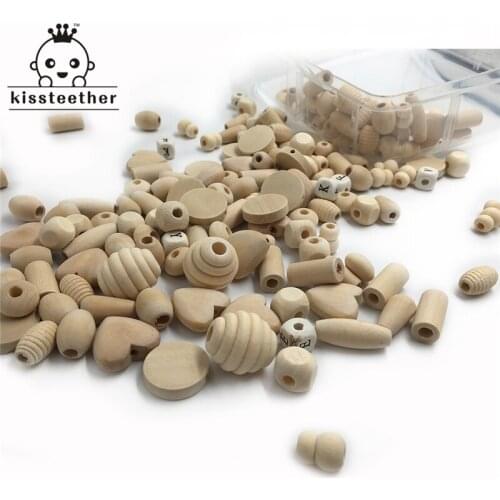 240pcs Unfinished Eco-friendly Block Wood Wooden Beads DIY Pacifier Clip 12 Style Natural Wood Organic Baby Teether Accessories