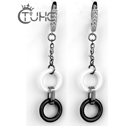 New Round Circle Women Round Ceramic Pendant Necklace Set Jewelry Double Two Black White Ceramic Earrings For Party Gift