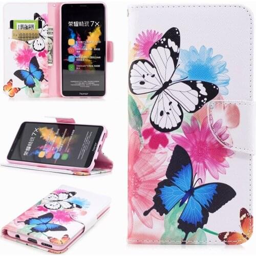 New Flip Colored Drawing PU Leather Cases with Kickstand for Huawei Honor 7X BND-AL10 Mobile Phone Case with Wallet Card Holders