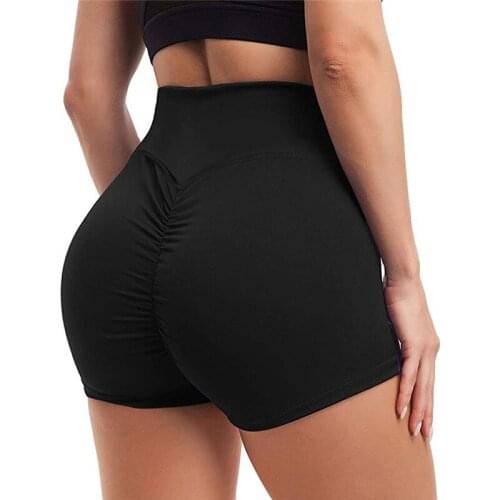Slim Fit High Waist Yoga Sport Shorts Hip Push Up Women Plain Soft Fitness Running Shorts Tummy Control Workout Gym Shorts