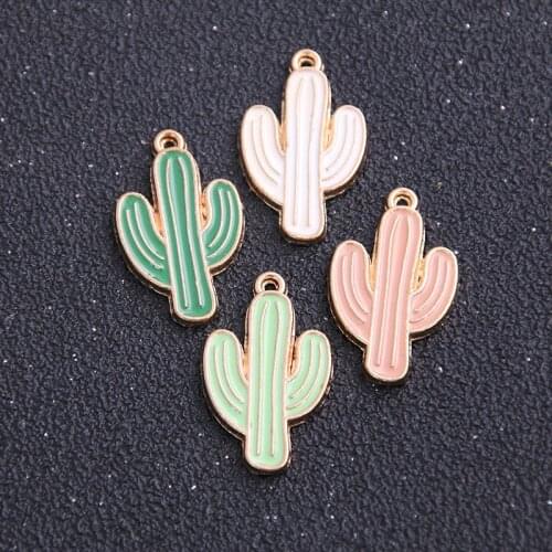 4pcs 21*26mm Four Color Alloy Metal Drop Oil Plant Cactus Charms Pendant For DIY Bracelet Necklace Jewelry Making