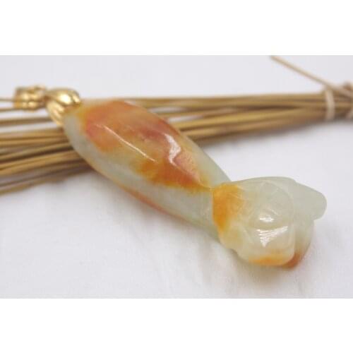 Natural Jadeite Yellow Jade Pendant Women Mans Safety Ruyi Hanging Card 40mmL