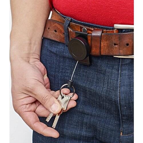 Simple Metal Case, 1mm Diameter 60cm Telescopic Cladding Stainless Steel Wire Rope, Rotating Metal Case Key Ring Badge Holders