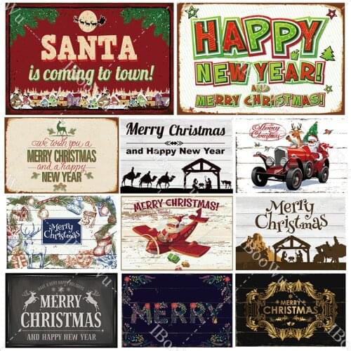 Merry Christmas Tree Vintage Poster Elk Santa Xmas Festival Retro Wall Decor 20x30cm