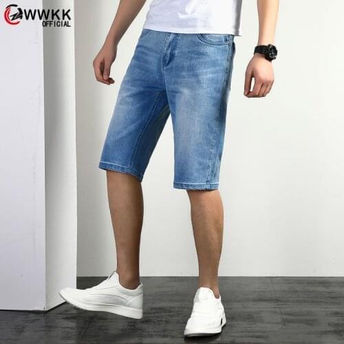 WWKK 2021 New Mens Denim Shorts Classic Vintage High Waist Blue Wide Leg male Caual Summer Fashion Shorts Jeans For Men
