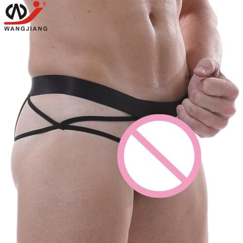 Man Black Faux Leather Thongs Sexy Gay Underwear Men Mesh Transparent Jockstrap Hommes Slip Gay Erotic Mens G Strings Cueca