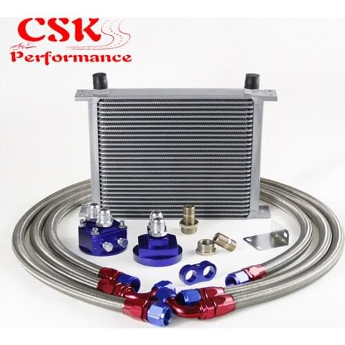 Universal 28 Row Aluminum 10 AN Racing Oil Cooler Tank Filter Relocation Kit