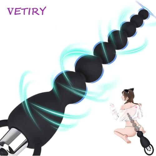 Long Anal Bead Vibrator Sex Toy for Women Gay Prostate Massage Butt Plug Dildo Vibrator Clitoris Stimulator Sex Toys for Couple